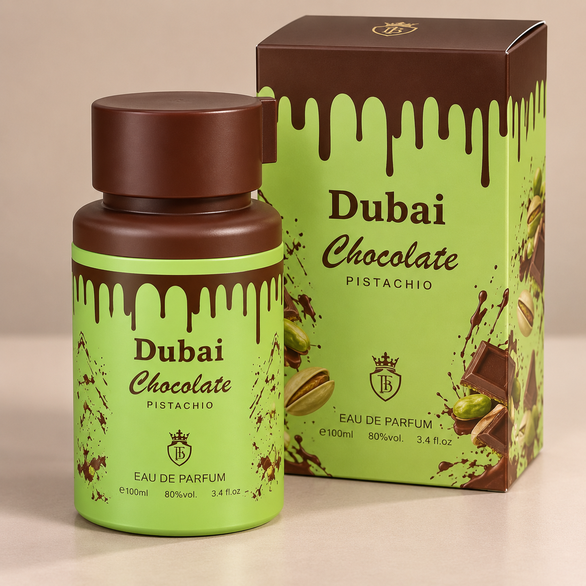 Dubai Chocolate Pistachio Eau de Parfum TB da 100 ml con scatola